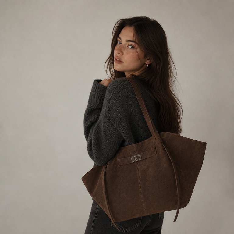 SOERA Dina Bat-Wing Suede Tote Bag - Bag - Brown