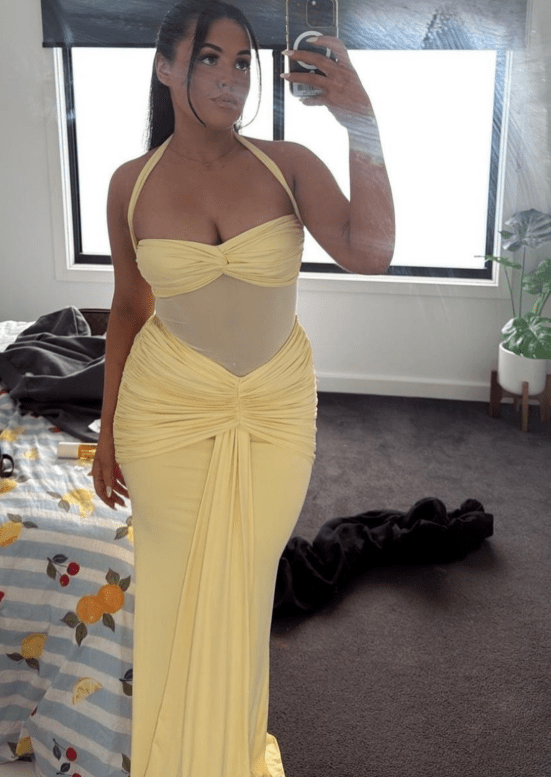 SOERA Veracity Halter Backless Ruched Maxi Dress - Dress - Yellow M