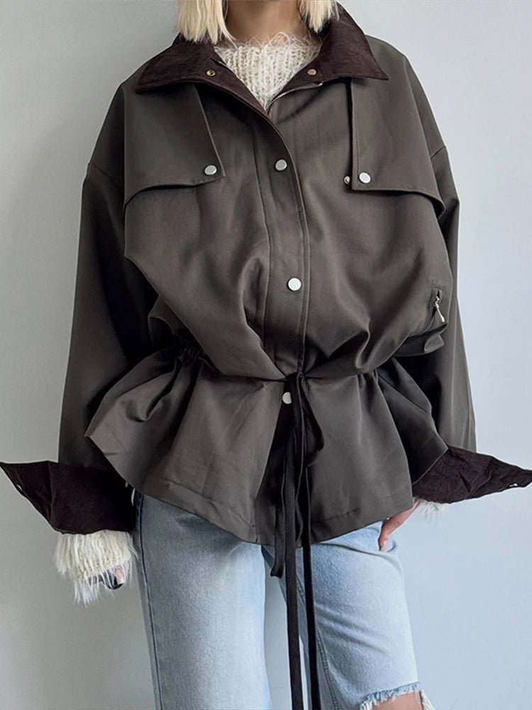 SOERA Rebecca Contrast Collar Windbreaker Jacket - Jacket - SOERA-543043-DEF-OS-88422 Brown S