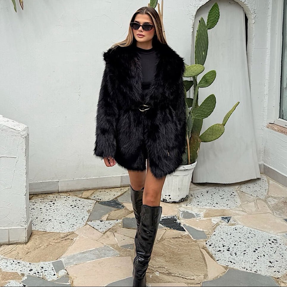 SOERA Faith Faux Fur Coat with Belt - Jackets - 3256807954805802-;WJ1763625122207578710 Black S
