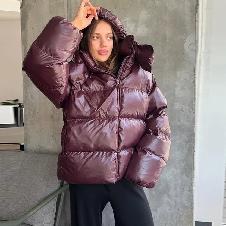 SOERA Nica Hooded Puffer Jacket - Jackets - tK1762345864132905680 Burgundy S