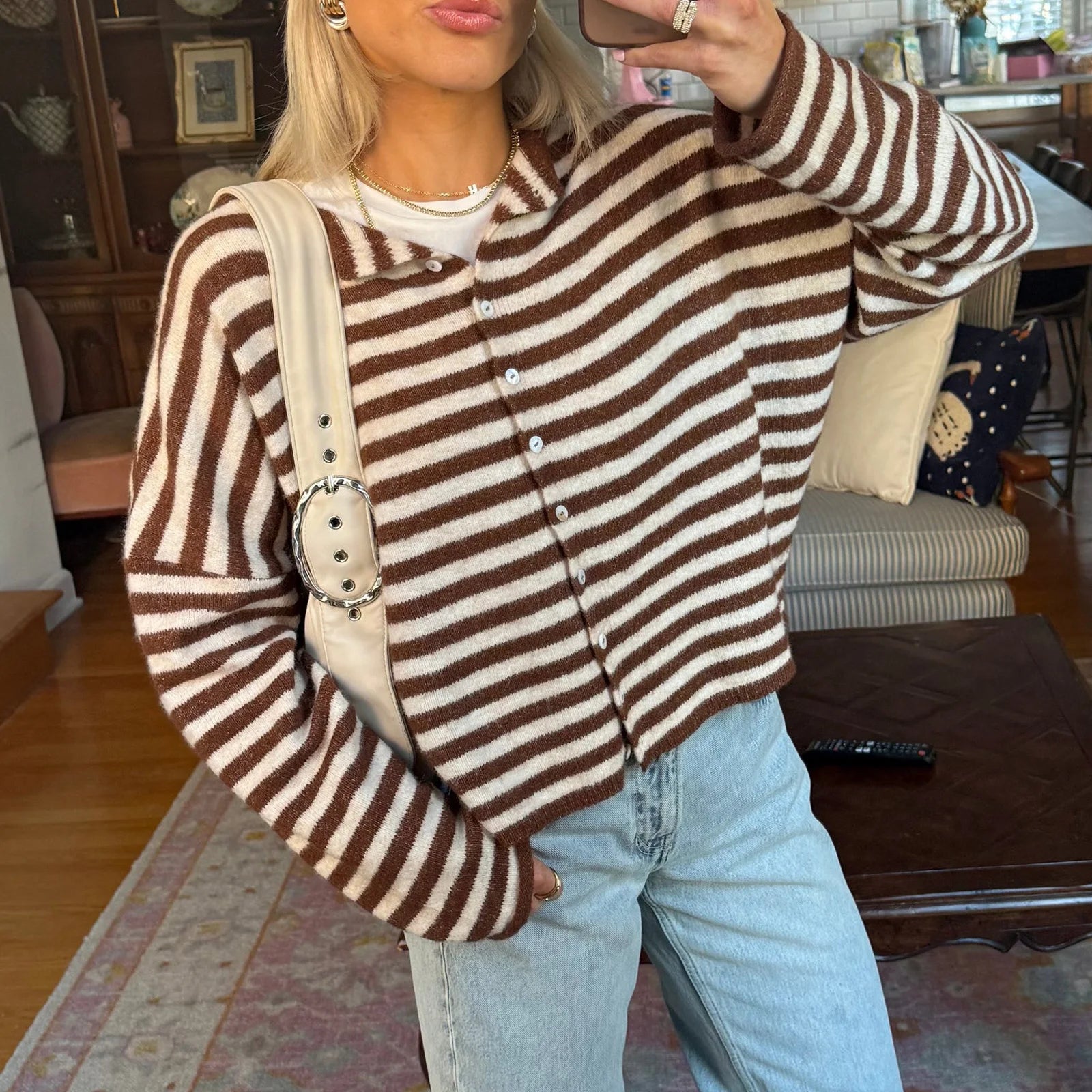 SOERA Sofia Striped Cardigan - Sweaters & Cardigans - Brown S