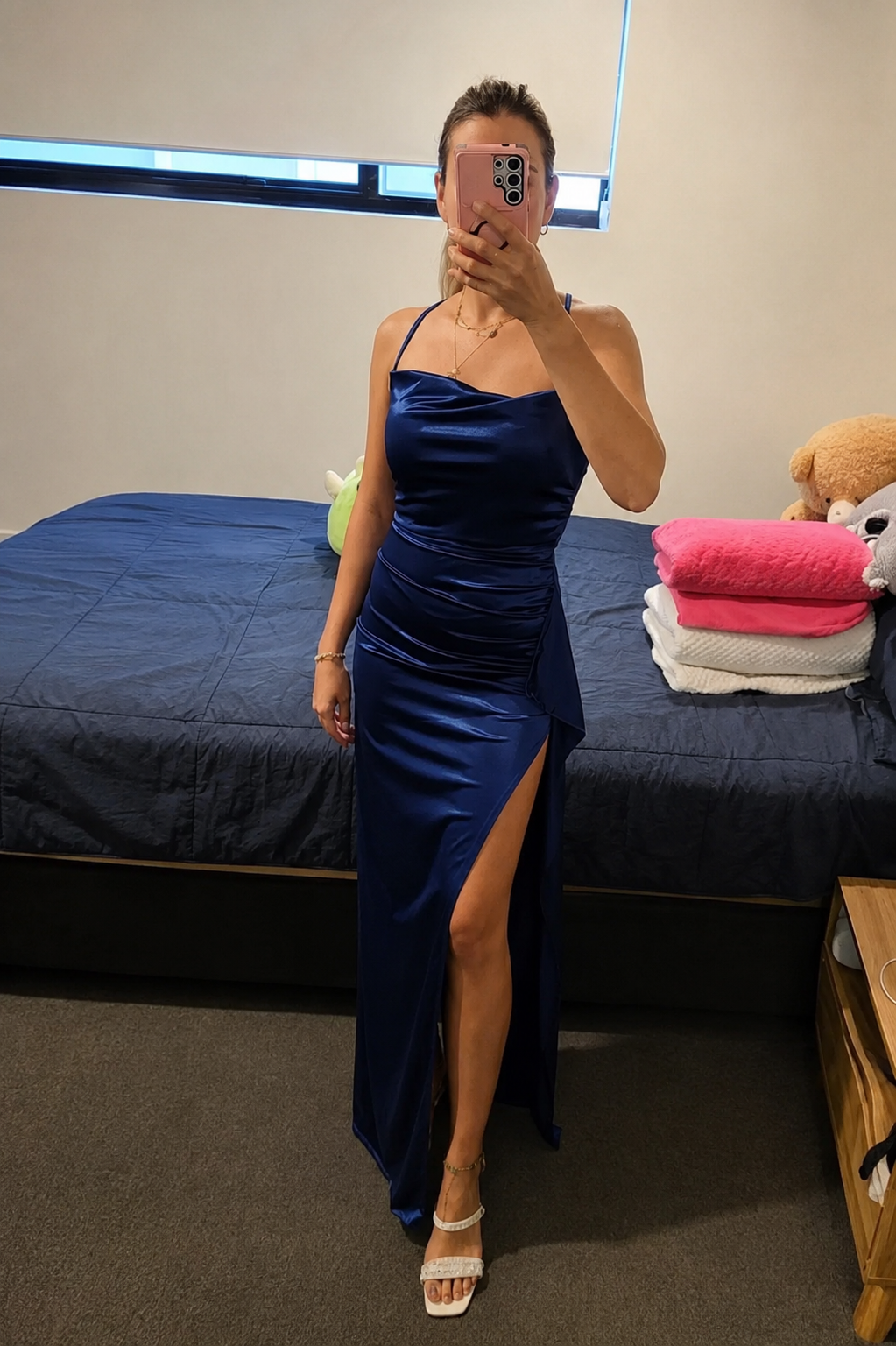 Miranda Satin Open-Back Maxi Dress