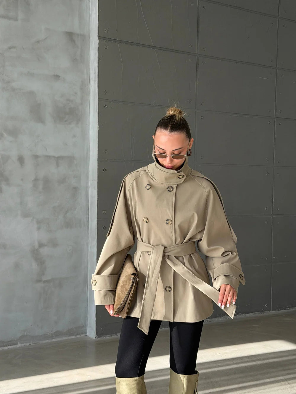 Portia High Neck Lace Up Coat