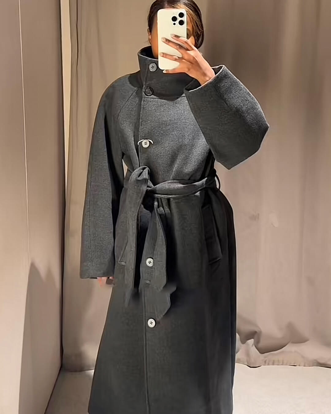 SOERA Ariana High Collar Long Belted Coat - KX1762345864131933458 Gray XS