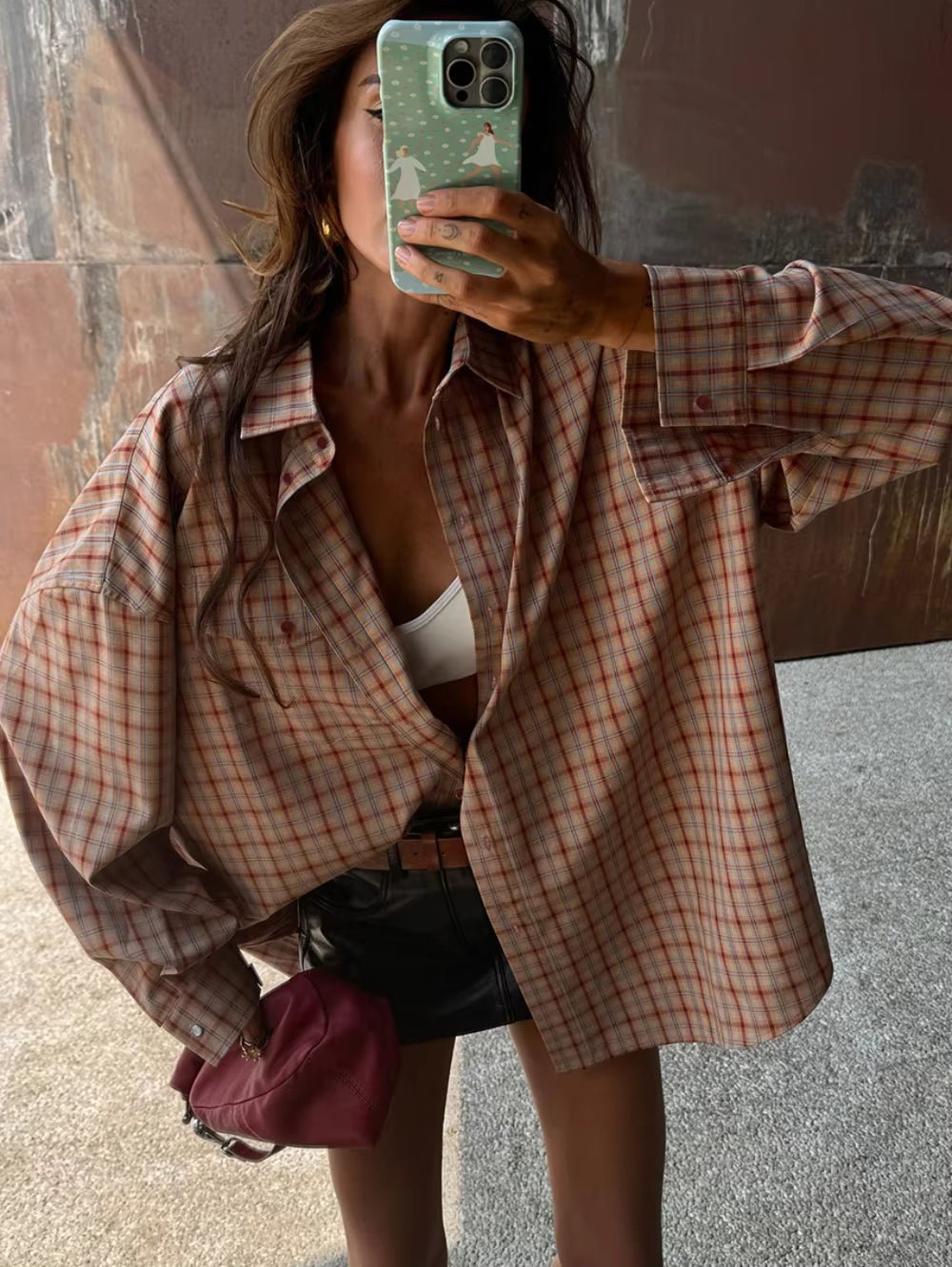 SOERA Carmen Oversized Plaid Shirt Blouse - Blouse - SOERA-266499-ORA-S-00803 Orange S