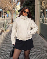 Brienne Stand Collar Faux Leather Jacket