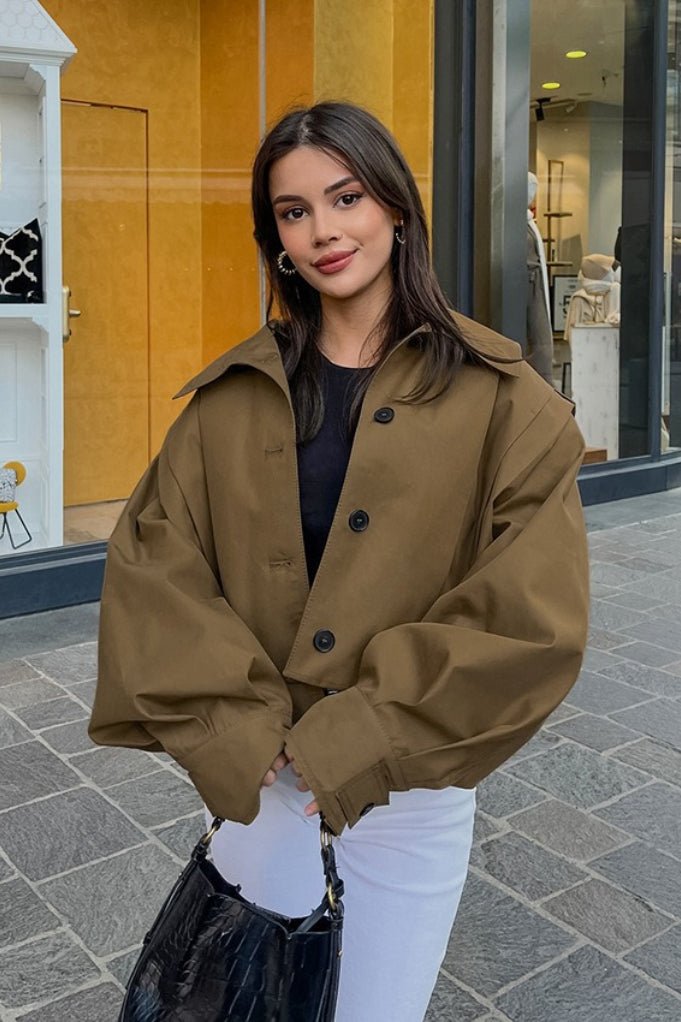 SOERA Gina Pleated Russet Wool Coat - Coat - SOERA-016323-KHA-M-33443 Khaki M