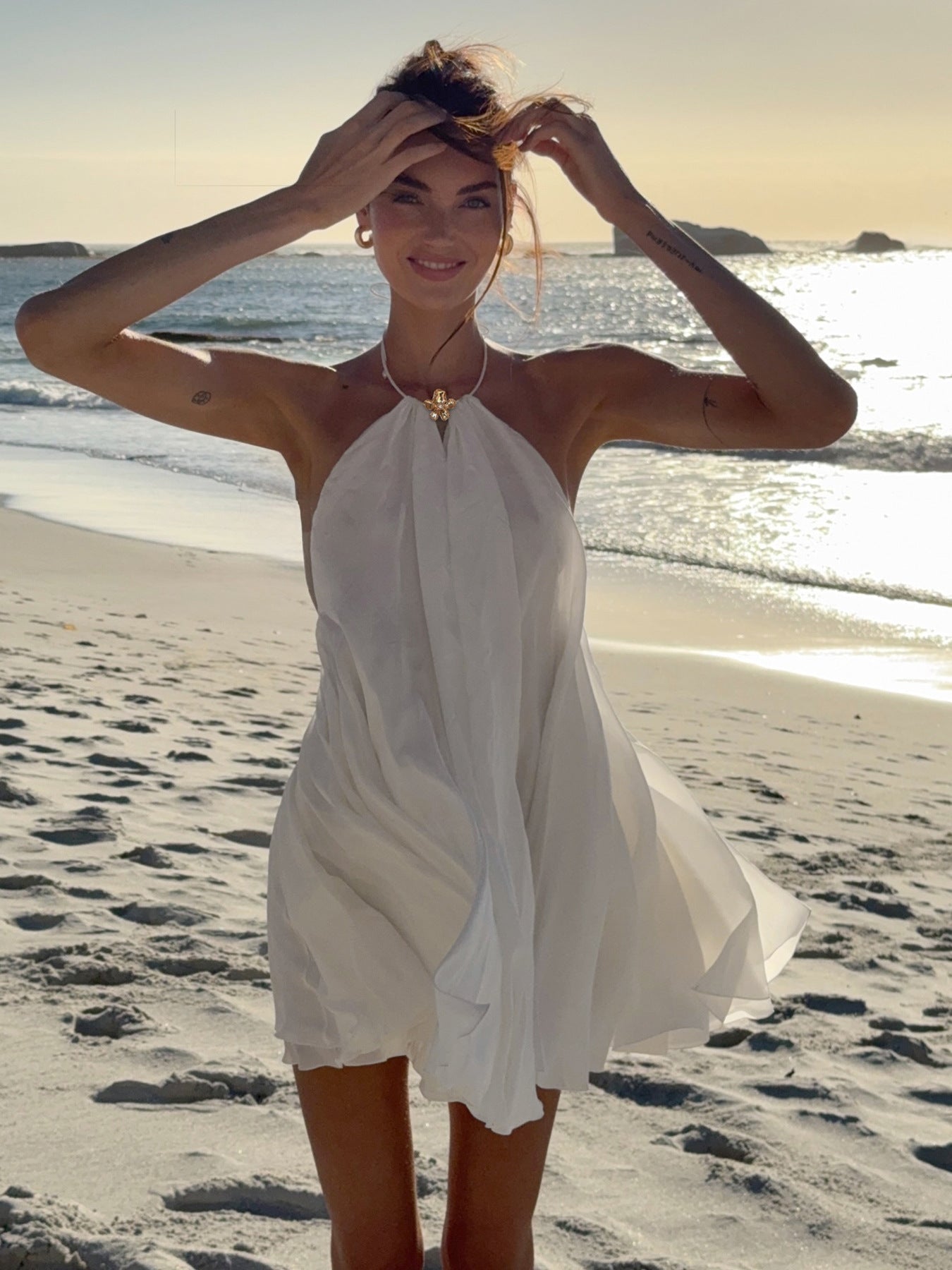 SOERA Evelyn Halter Backless Beach Dress - Dress - SOERA-438019-WHI-XS-96515 White XS