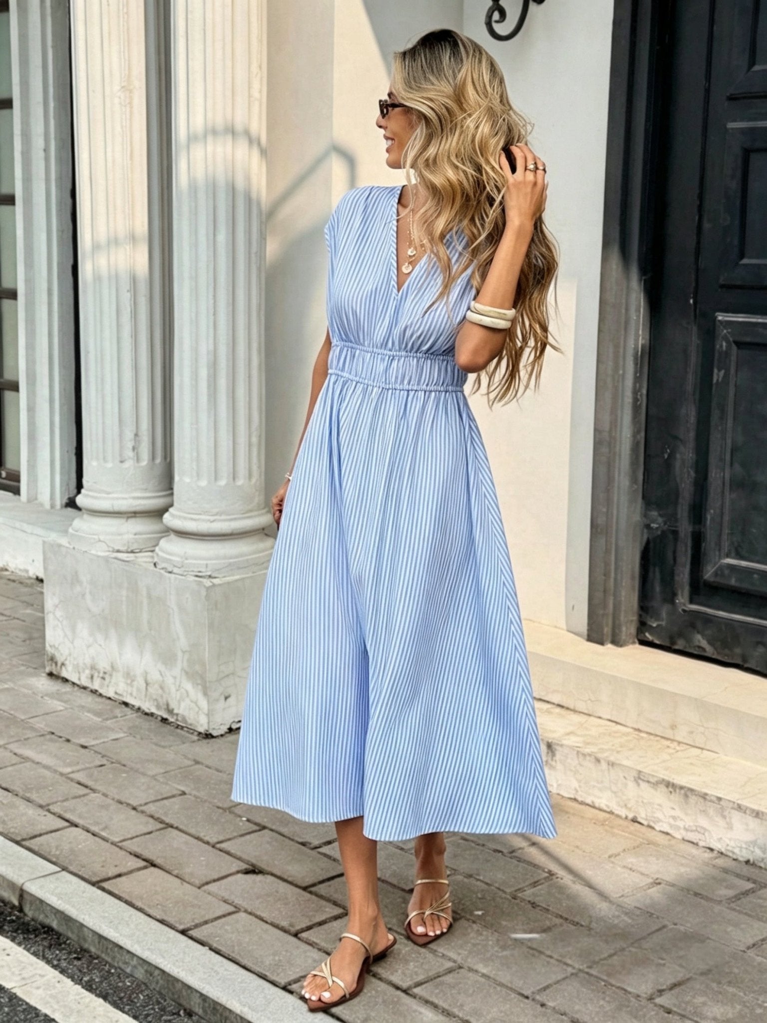SOERA Jessica Striped Empire Maxi Dress - Dress - SOERA-828547-L-OS-23843 L