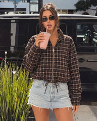 Rose High Collar Checked Zip Jacket