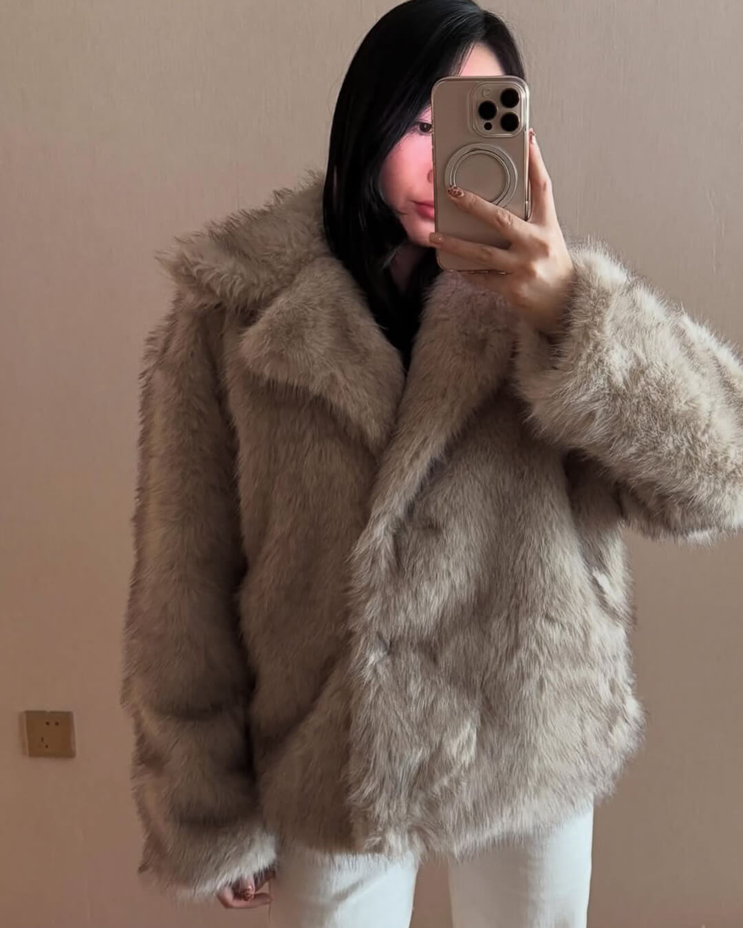 SOERA Darcy Mid - Length Fluffy Jacket - Jackets - 3256809290568356-;ix1763625122527793595 Brown S