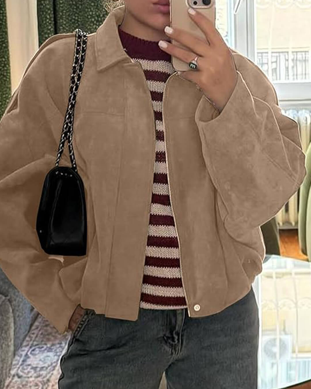 SOERA Lara Suede Bomber Jacket - Jackets - ri1760504685427497639 Beige S