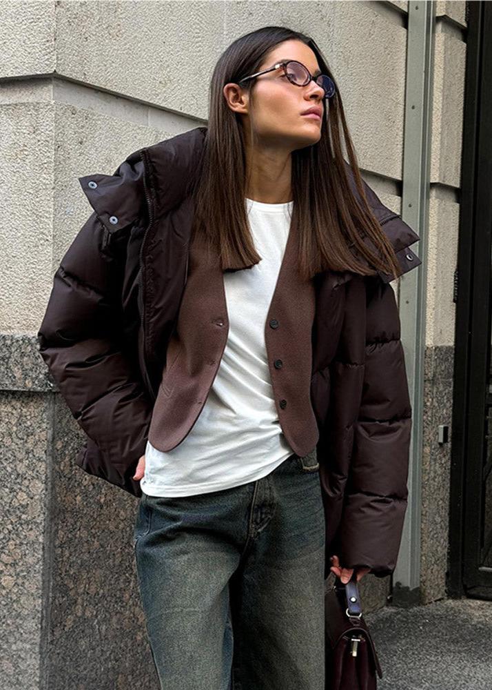SOERA Leila Detachable Hood Puffer Jacket - Jackets - CB1761123527990210346 Dark Brown M