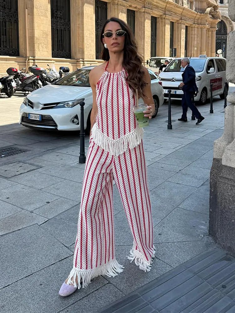SOERA Teresa Striped Fringe Two-Piece Set - Pants Set - SOERA-896579-M-OS-79555 M