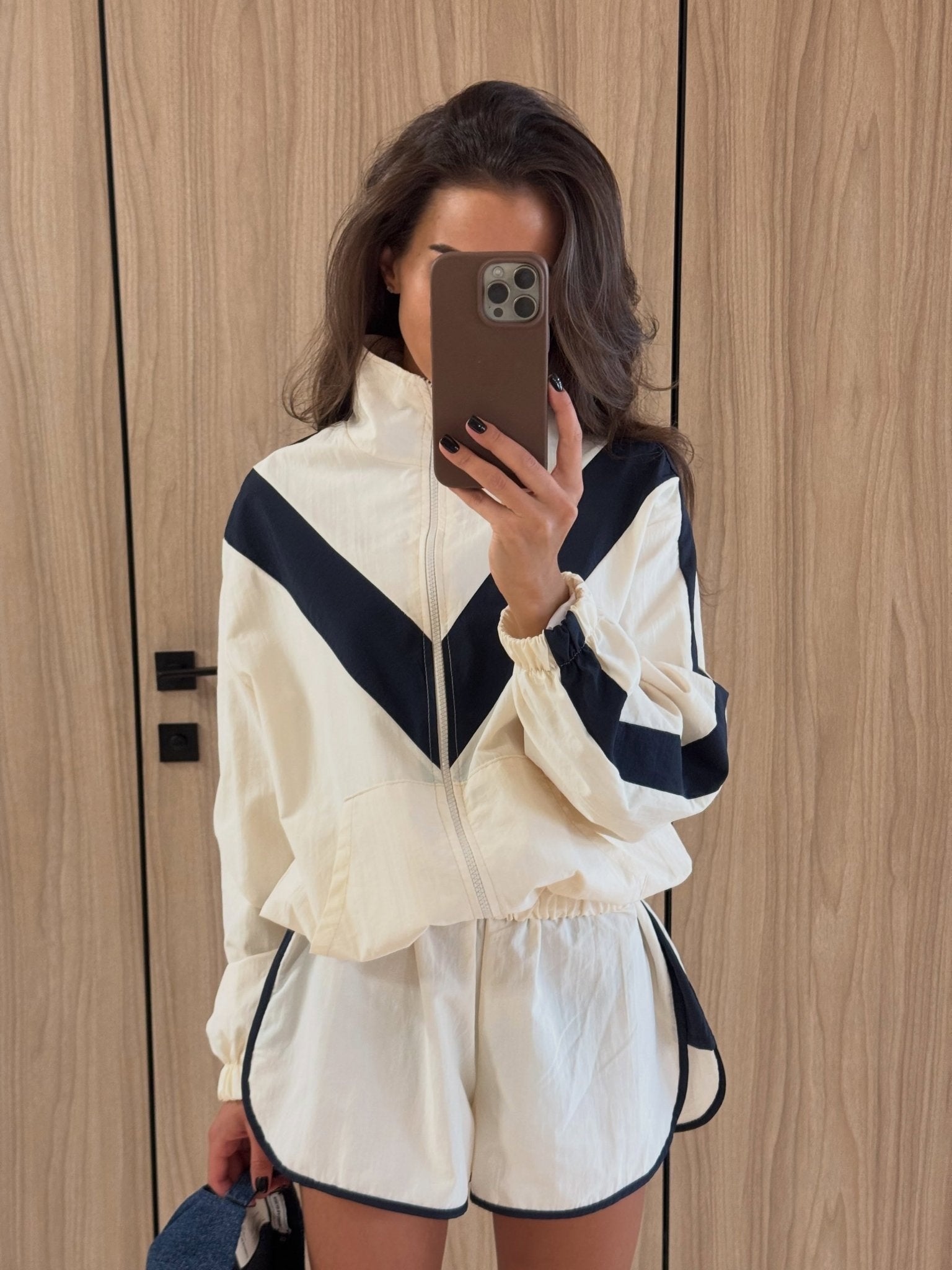 SOERA Ellen Chevron Windbreaker Shorts Set - Shorts Set - SOERA-142915-S-SET-56963 Set (Jacket+Shorts) S