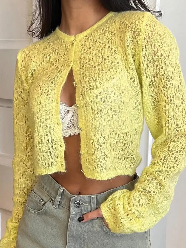 SOERA Tessa Sheer Cropped Cardigan - Sweaters & Cardigans - 1005009286675950-;ou1775118412811762040 White S