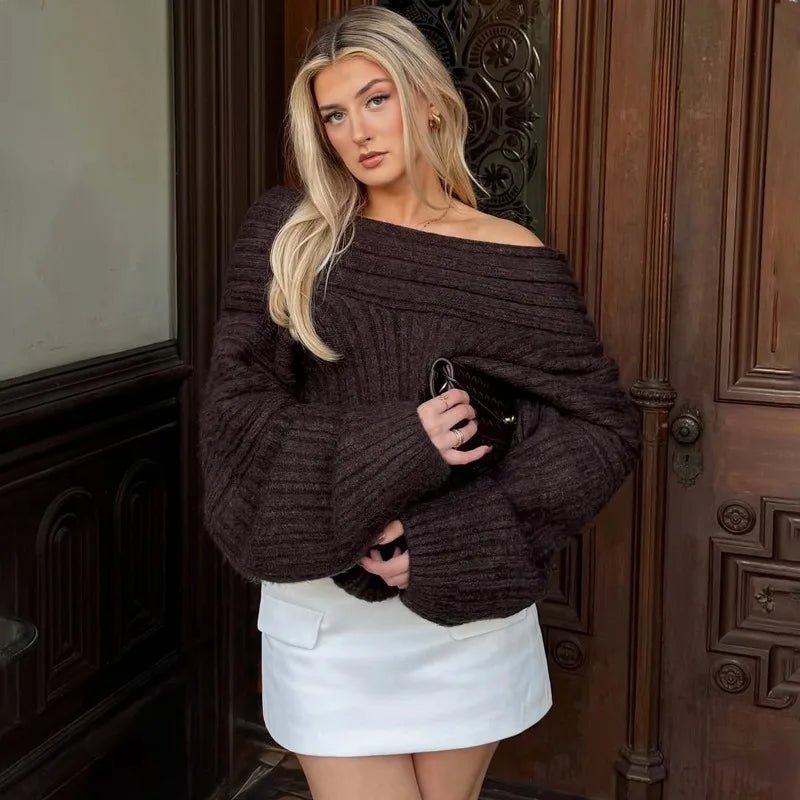 SOERA Maya Off - Shoulder Knit Sweater - Sweaters - zp1762772375814127723 Chocolate One Size