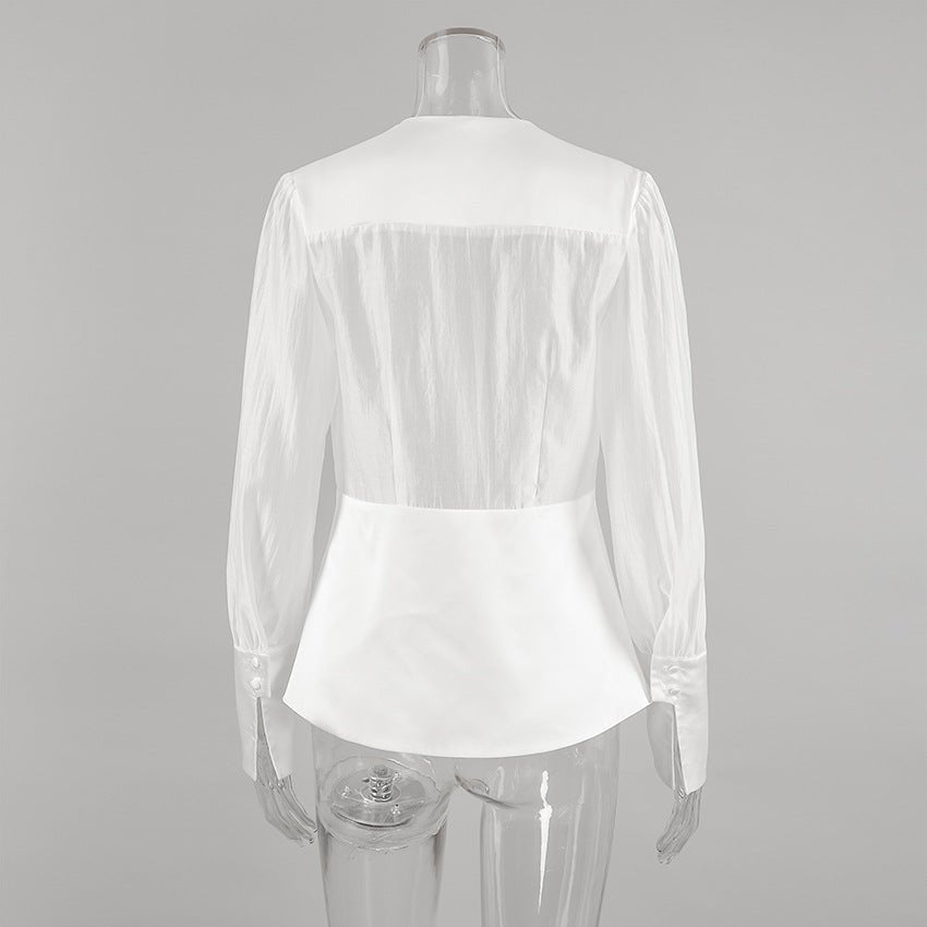 SOERA Elisa Deep Neck Sheer Button Blouse - Tops - gF1770344797580301449 M