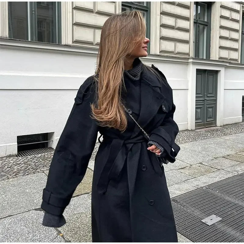 SOERA Emma Breasted Trench Coat - Trench Coats - DS1766554776532074830 Black S