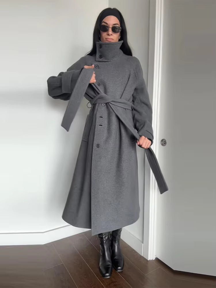 SOERA Claudine Long Belted High Collar Coat - Women's Coats & Jackets - wx1762239701861619055 Grey M